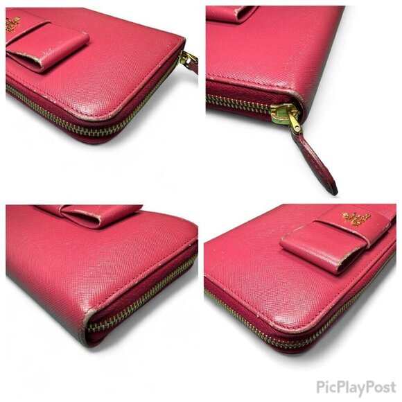 Prada Saffiano Leather Continental Zip Wallet with Bow - Peonia/Pink - Picture 6 of 14